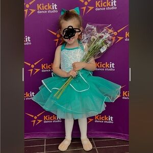 Weissman teal dance costume with tutu. Xsc